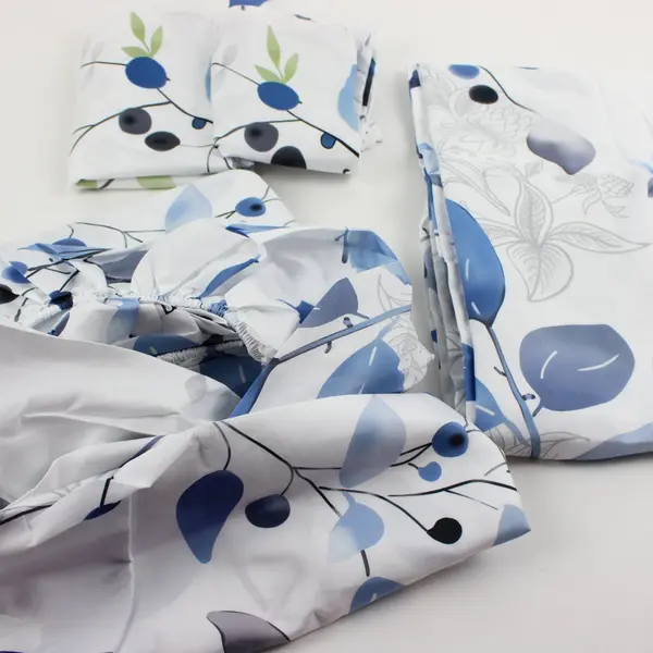 Twin Sheet Set White Gray Blue Purple Floral Print 4 Pc - 2 Sheets 2 Shams