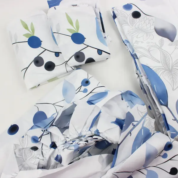 Twin Sheet Set White Gray Blue Purple Floral Print 4 Pc - 2 Sheets 2 Shams