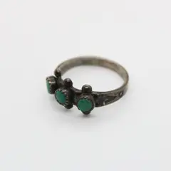 Turquoise Three Stone Sterling Silver Ring Green Blue Size 4
