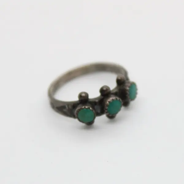 Turquoise Three Stone Sterling Silver Ring Green Blue Size 4