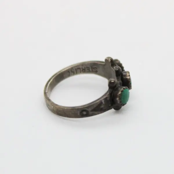 Turquoise Three Stone Sterling Silver Ring Green Blue Size 4