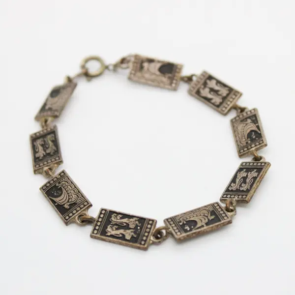 Vintage Silver-Tone Norse-Style Figural Panel Link Bracelet 7.5in