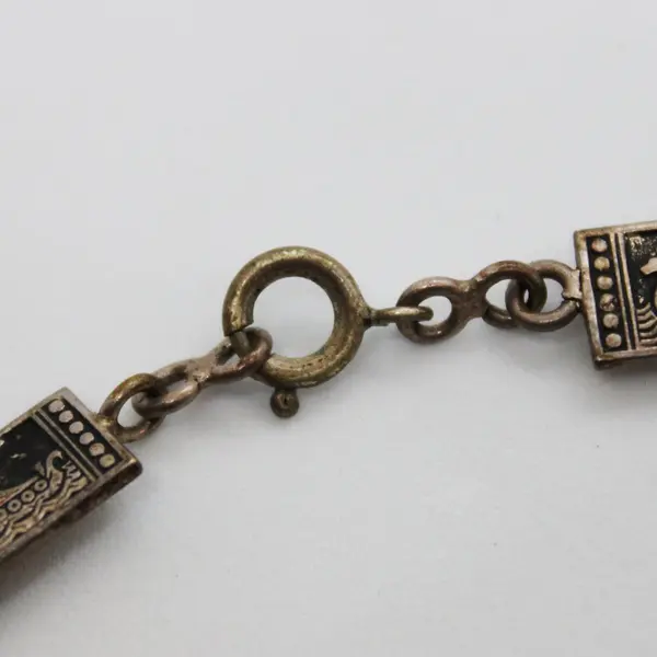 Vintage Silver-Tone Norse-Style Figural Panel Link Bracelet 7.5in