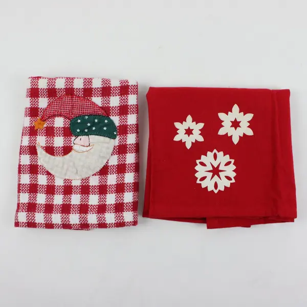 Lot of 2 Holiday-Themed T-Towels, Red & White 