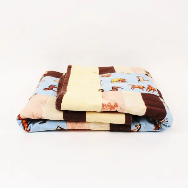 Handmade Baby Patchwork Quilt Blue Pink Cream Brown 35x30