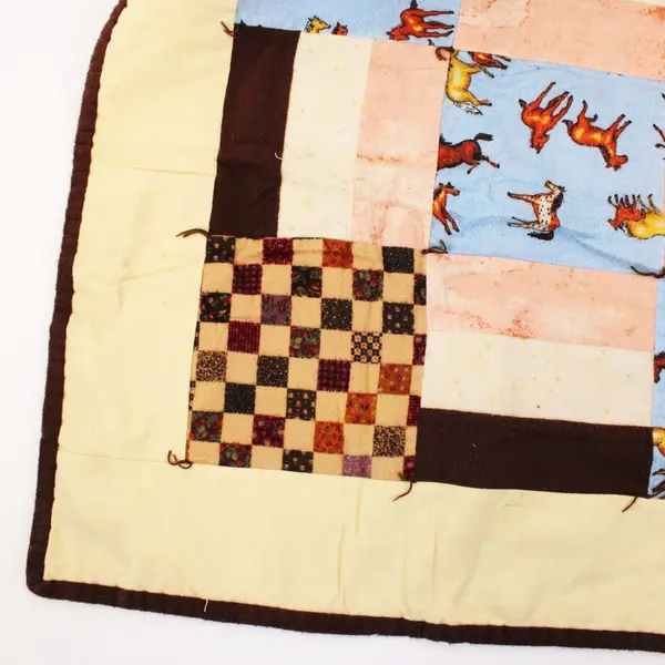 Handmade Baby Patchwork Quilt Blue Pink Cream Brown 35x30
