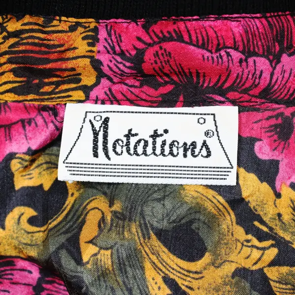 Notations Women's Button Up Blouse Black Pink Gold Green Floral Elastic Hem L