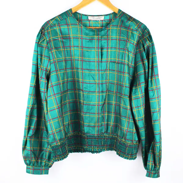 Laura & Jayne Women's Est Large Pullover Green Red Yellow Rope Grid Print