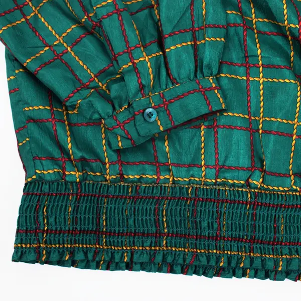 Laura & Jayne Women's Est Large Pullover Green Red Yellow Rope Grid Print