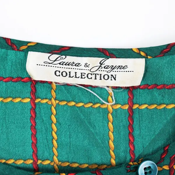 Laura & Jayne Women's Est Large Pullover Green Red Yellow Rope Grid Print