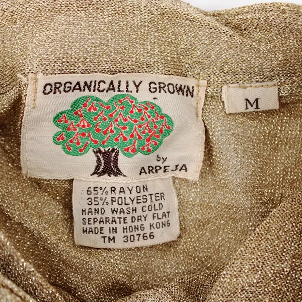 Vintage Organically Grown by ARPEJA Women's Sparkly Gold Long Sleeve Shirt M