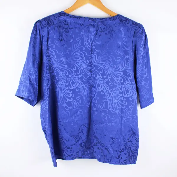 TJW by Mervyn's Purple Silk Leaf Jacquard Blouse Size 14