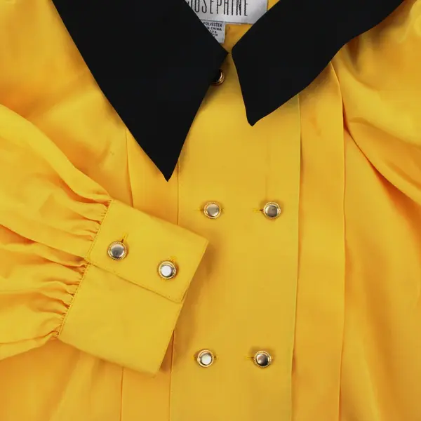 Women's Yellow Black Collar Long Sleeve Double Button Front Blouse 14