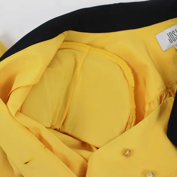 Women's Yellow Black Collar Long Sleeve Double Button Front Blouse 14