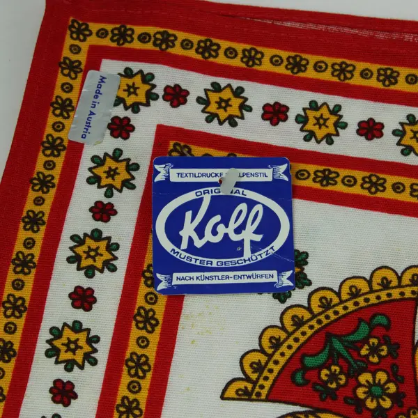 Vintage Kolf Austrian Christmas Folk Art Cotton Tablecloth 50 x 52 FLAWED