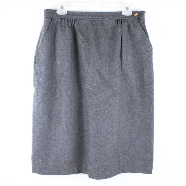 Suburban Petites Gray Pleated A-Line Button Skirt Size 16 Side Pockets