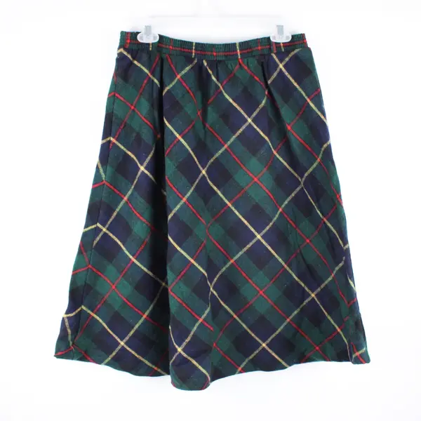 Eccobay Green Plaid Wool Blend A-Line Skirt Women's Size 12