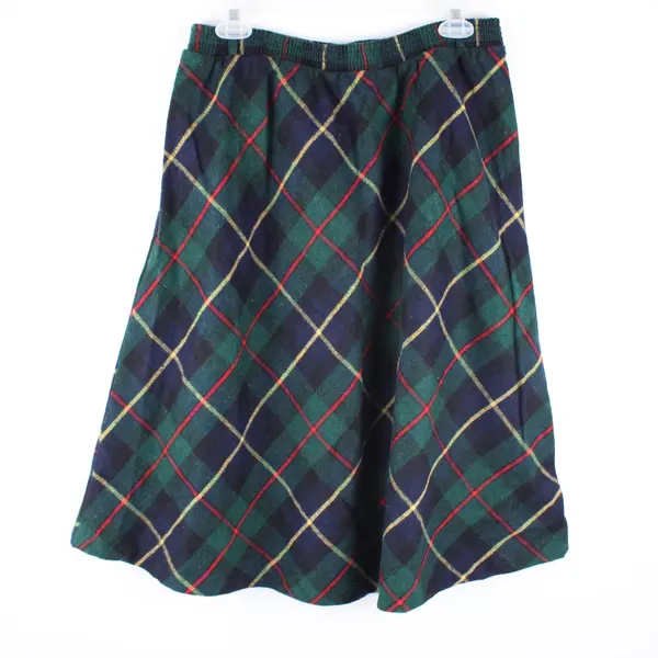 Eccobay Green Plaid Wool Blend A-Line Skirt Women's Size 12