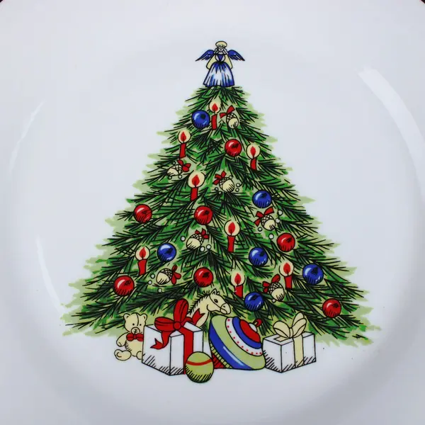 World Bazaars Christmas Tree Collector Plate Fine China Gold Trim 10.5 Inch