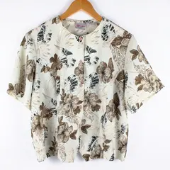 Tan Jay Petite Women's Floral Button-Down Shirt Beige Size 16