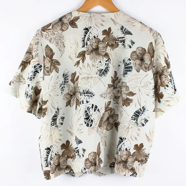 Tan Jay Petite Women's Floral Button-Down Shirt Beige Size 16