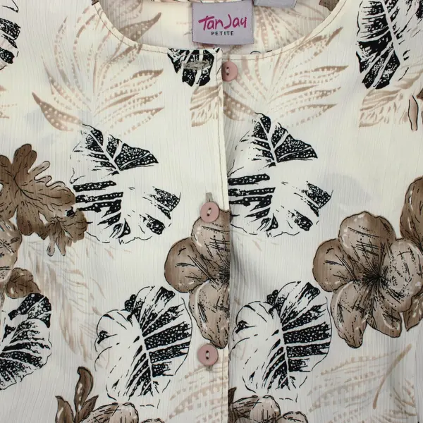 Tan Jay Petite Women's Floral Button-Down Shirt Beige Size 16