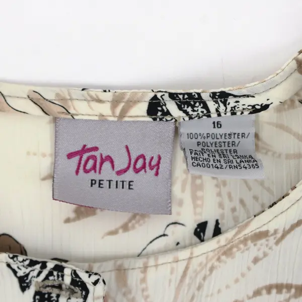 Tan Jay Petite Women's Floral Button-Down Shirt Beige Size 16