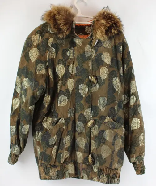 VTG Greg Bell Women's Small Brown Metallic Leaf Jacket Fur Hood