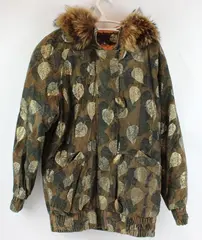 VTG Greg Bell Women's Small Brown Metallic Leaf Jacket Fur Hood