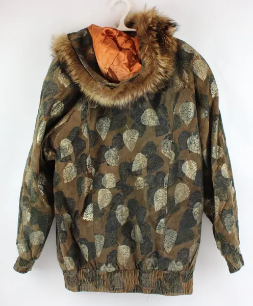 VTG Greg Bell Women's Small Brown Metallic Leaf Jacket Fur Hood
