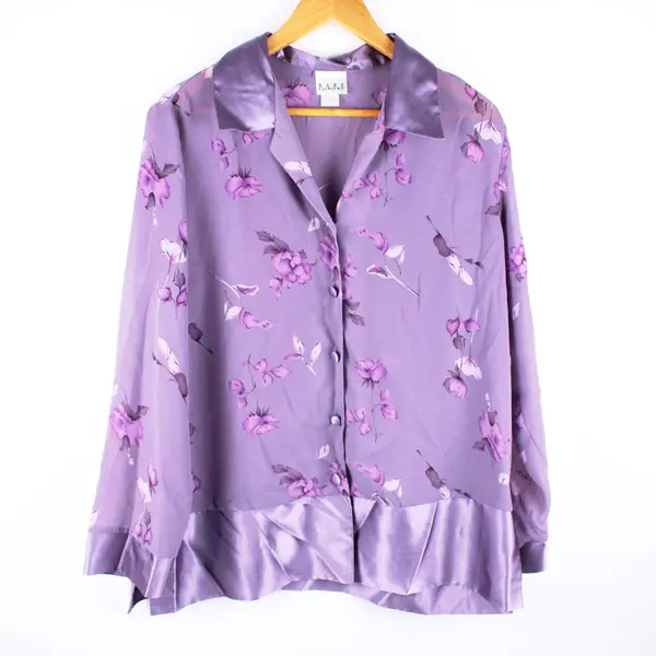 Bare Luxury Women's Purple Floral Satin Trim 2-Piece Pajama Set Large