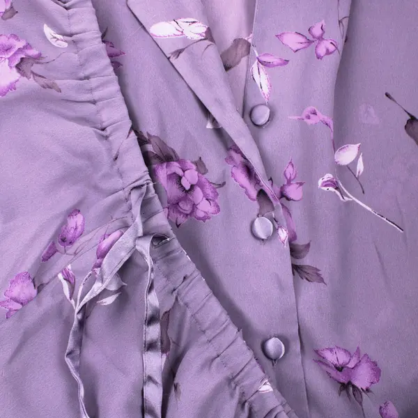 Bare Luxury Women's Purple Floral Satin Trim 2-Piece Pajama Set Large