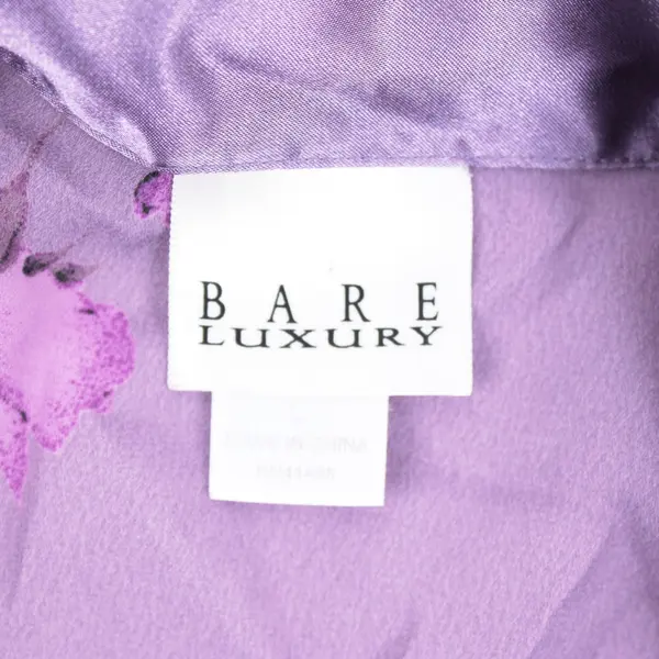 Bare Luxury Women's Purple Floral Satin Trim 2-Piece Pajama Set Large