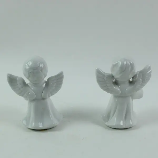 Pair White Ceramic Angel Candle Holders Christmas Original Blue Snowflake Box