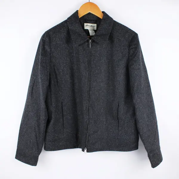 Eddie Bauer Women's Large Dark Gray Wool Blend Knit Zip Jacket