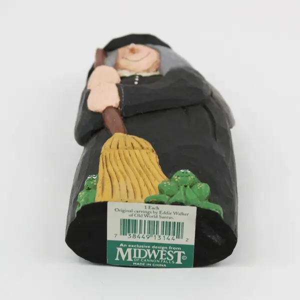 Eddie Walker Midwest Halloween Witch Figurine 9 Inch Broom Frogs