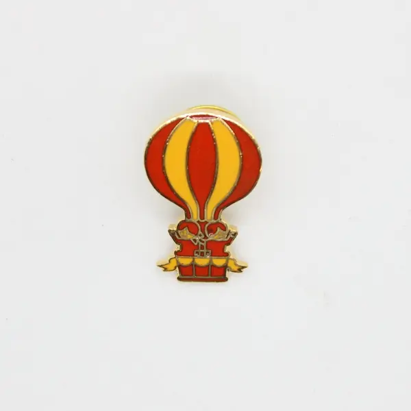 Vintage Red Yellow Hot Air Balloon Enamel Lapel Pin Gold Tone 1 in