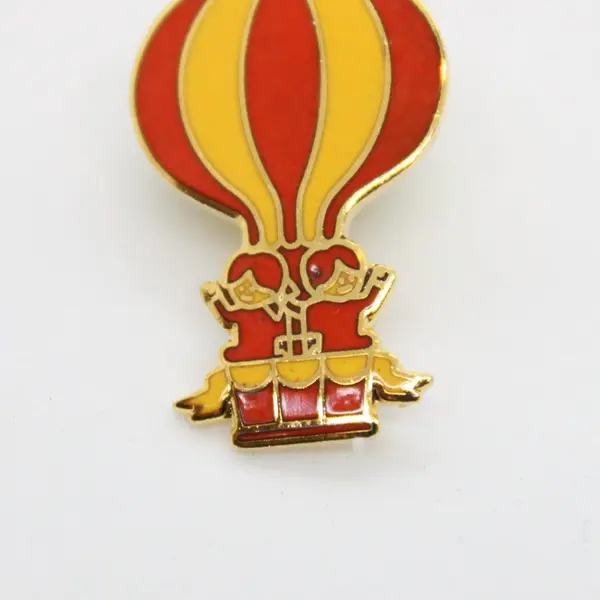 Vintage Red Yellow Hot Air Balloon Enamel Lapel Pin Gold Tone 1 in