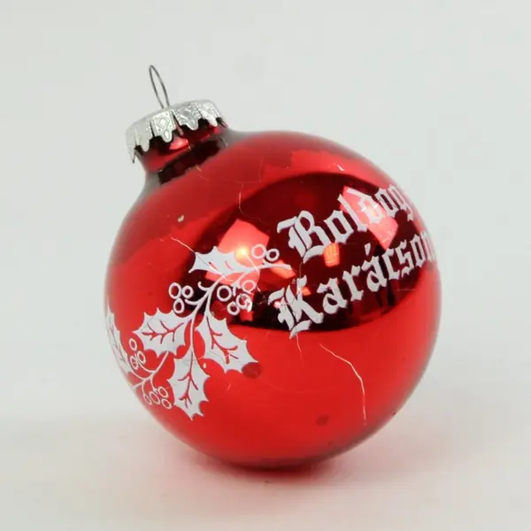 Hungarian Red Christmas Ball Ornament Boldog Karácsony Hungarian Greeting 3.75"