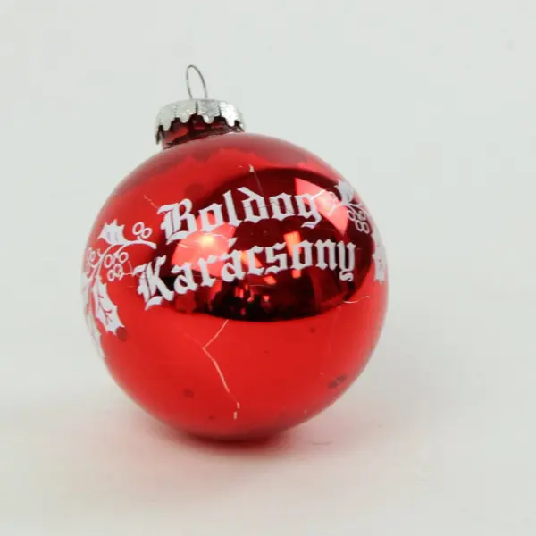 Hungarian Red Christmas Ball Ornament Boldog Karácsony Hungarian Greeting 3.75"