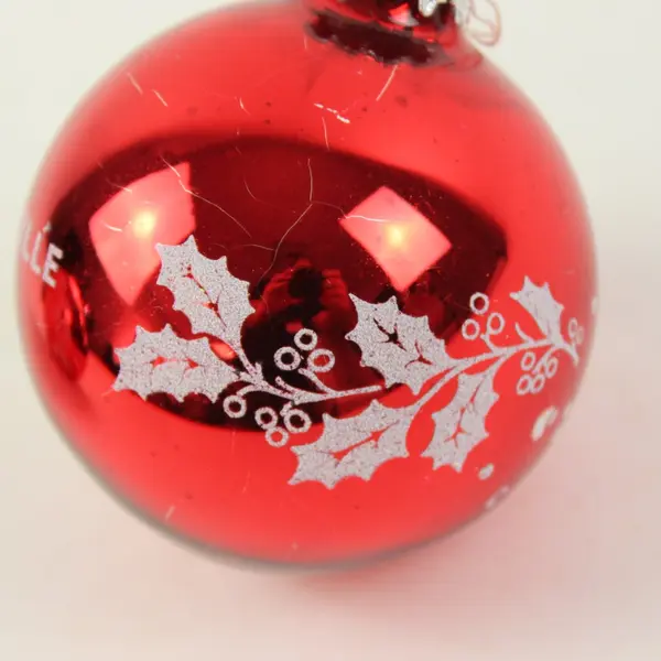 Lot of 2 Red Glass Christmas Ornaments Merry Christmas 4in BRAILLE-Style