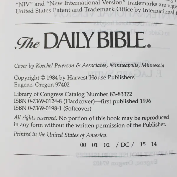 The Daily Bible F. LaGard Smith NIV 1984 Paperback Chronological 365 Daily Reads
