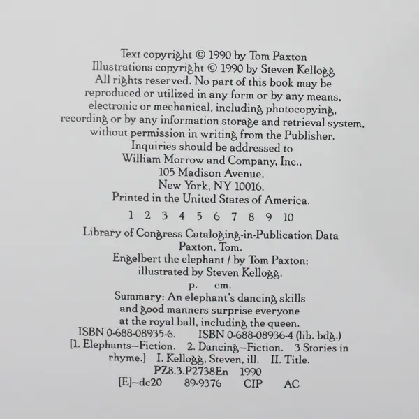 Vintage 1990 HC Engelbert the Elephant Tom Paxton With Dust Jacket W/Wall Poster