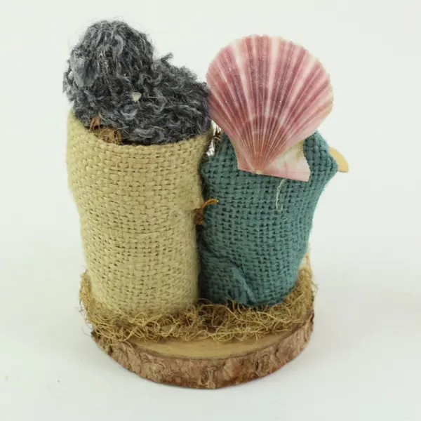 Handmade Rustic Natural Fiber Wooden Base Nativity Scene Christmas Decor 4.75" 