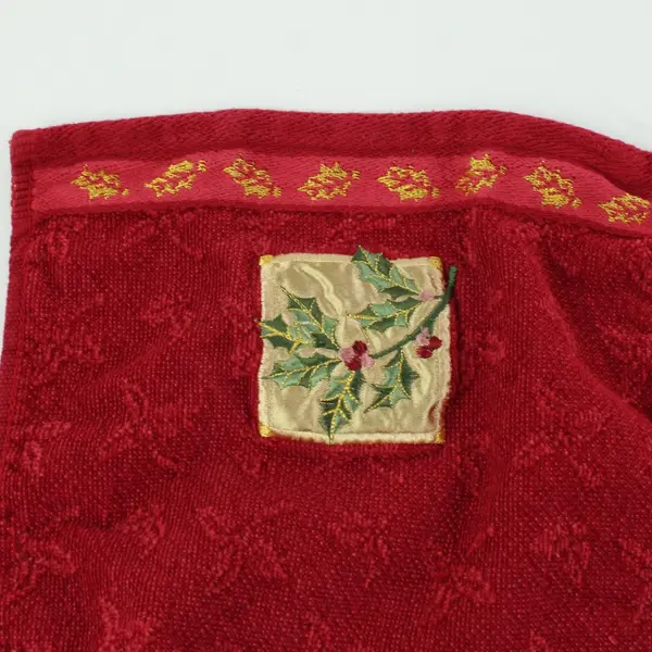 Christmas Red Hand Towel Gold Green Red Holly Design Holiday Decor
