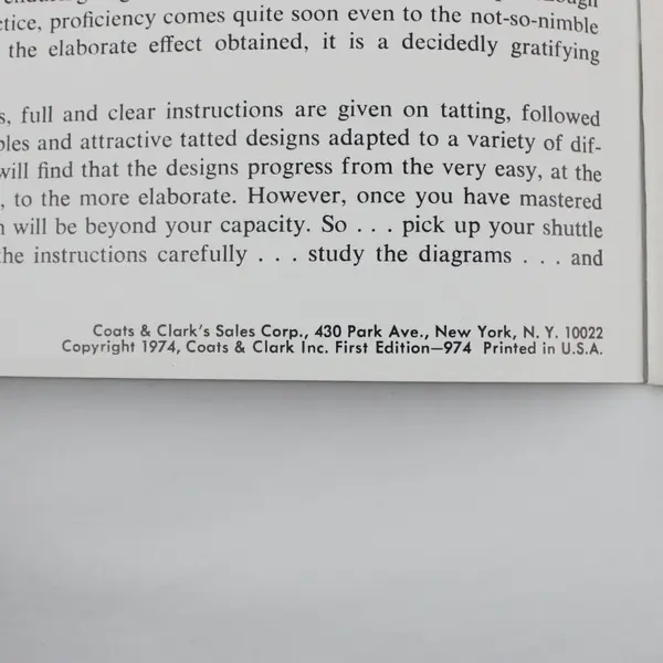 1974 Coats & Clark Learn to Tat Tatting Instruction Booklet 240 Needlecraft 