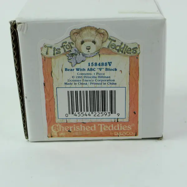 Cherished Teddies Bear With ABC V Block 1995 Enesco Figurine 15848SV
