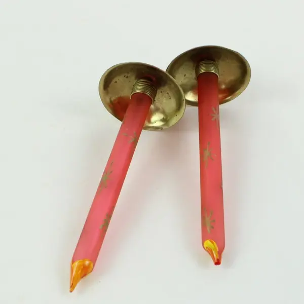 Vintage Italian Red Christmas Tree Ornament Candle Clip Pair Taper Candles Italy