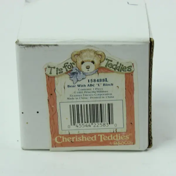 Cherished Teddies Bear With ABC L Block 158488L Enesco 1995 Figurine