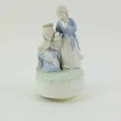 Porcelain Nativity Silent Night Music Box Mother Holding Baby Jesus & Father 